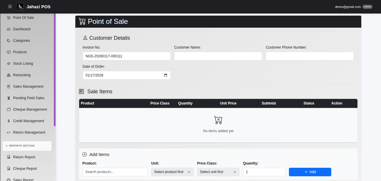 Jahazi POS Dashboard Screenshot